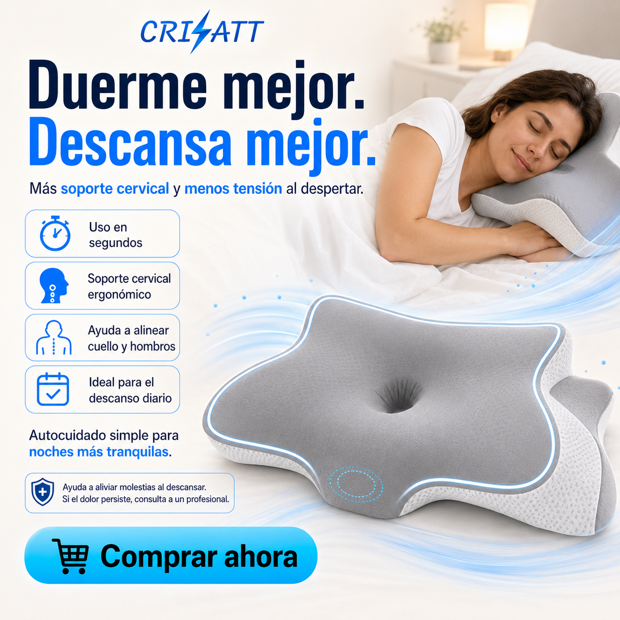 Almohada cervical viscoelástica diseño mariposa GRIS