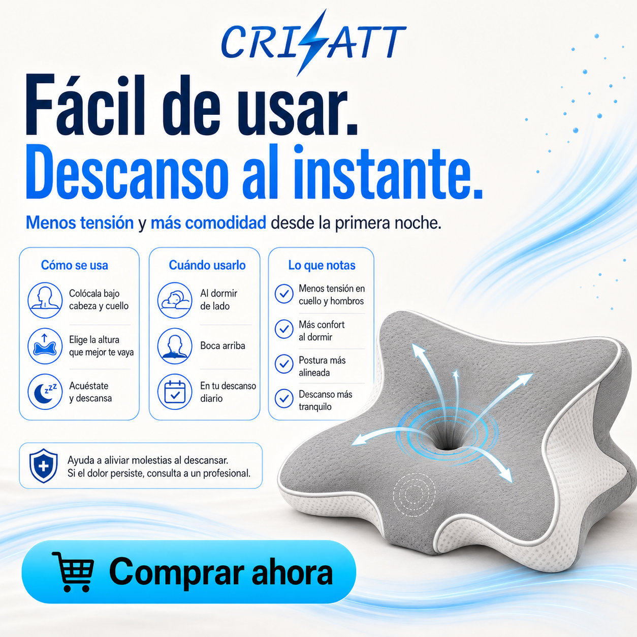 Almohada cervical viscoelástica diseño mariposa GRIS