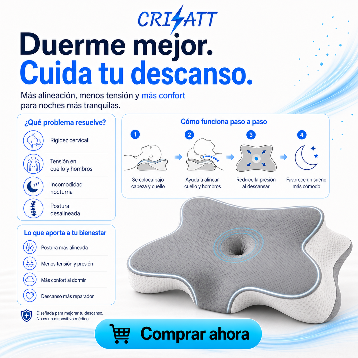 Almohada cervical viscoelástica diseño mariposa GRIS