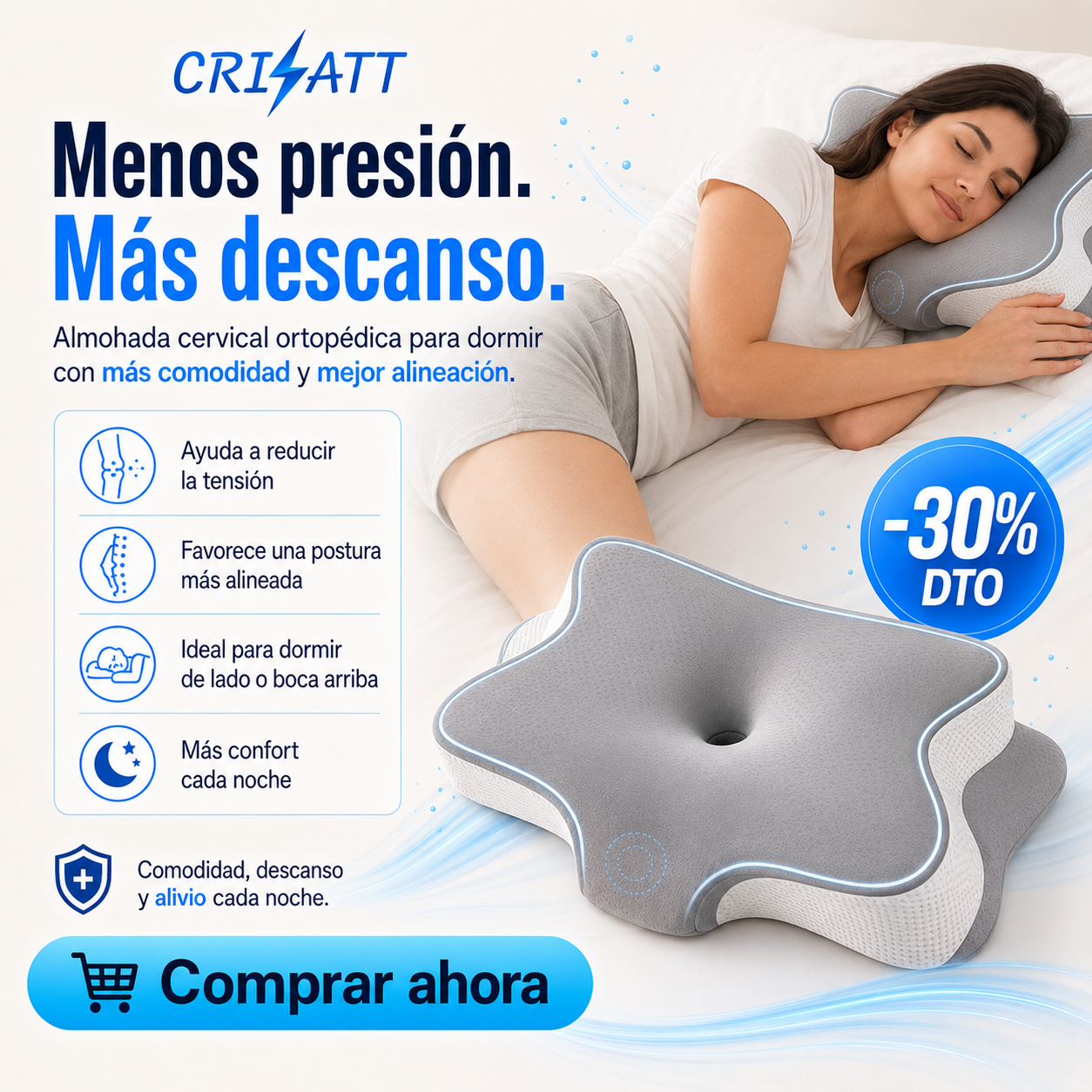 Almohada cervical viscoelástica diseño mariposa GRIS
