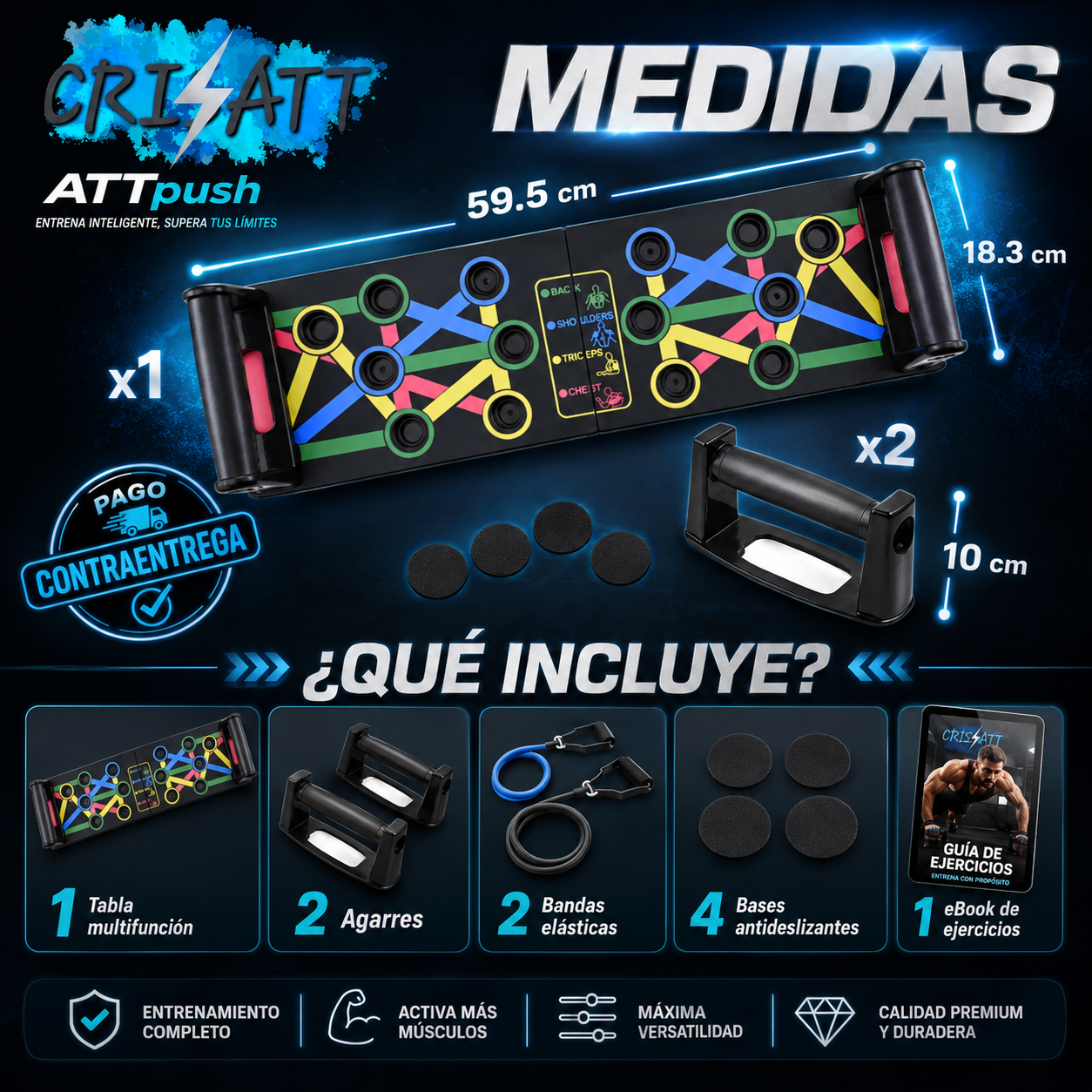 Tabla multifunción con bandas|Gimnasio en casa| ATTpush™ sp