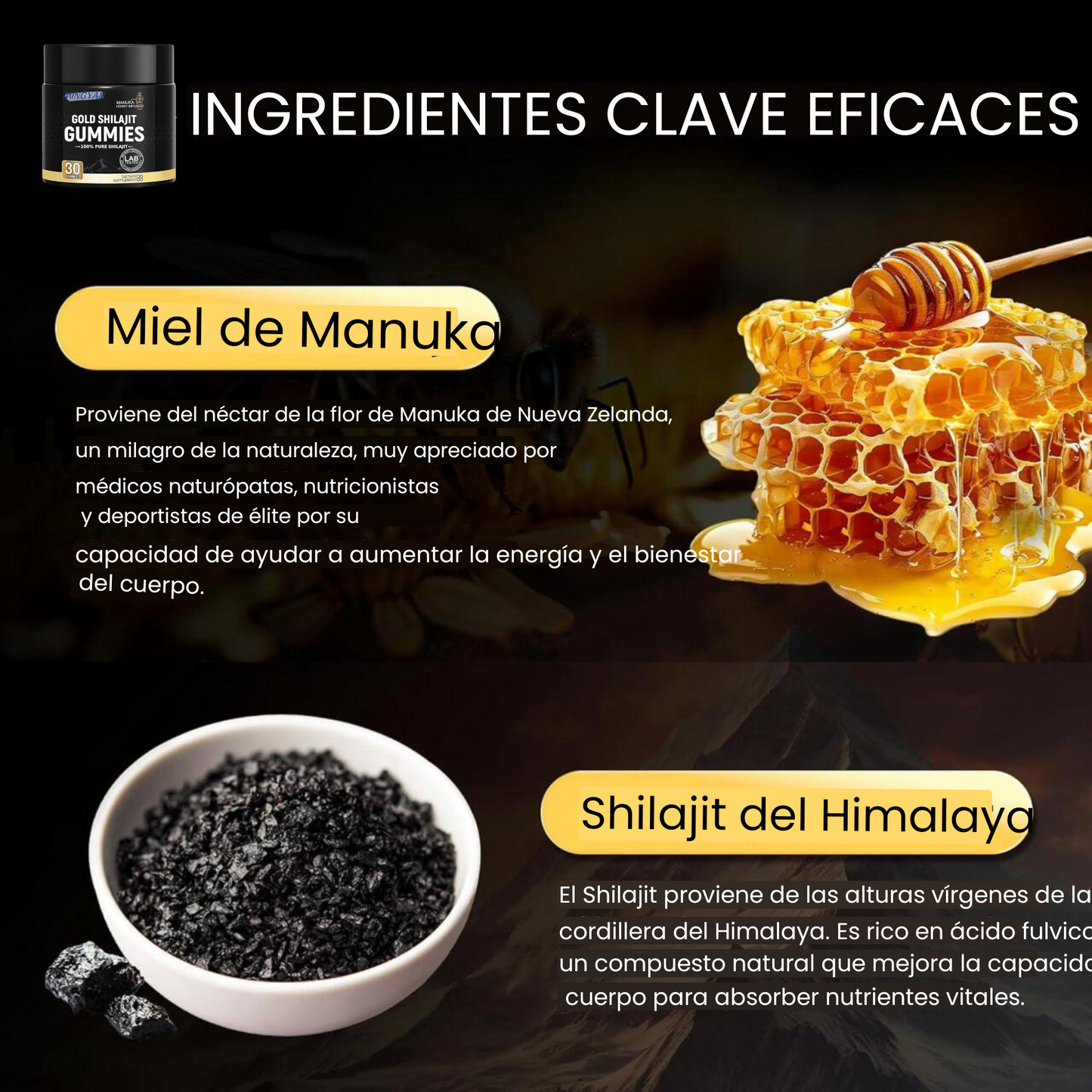 Gomitas de Shilajit puro - Salud, fuerza y bienestar - El poder del Himalaya